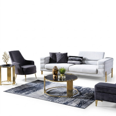 Luxury Sofa Set Sofa 4-Seater Armchair Fabric Modern White Modern Set
