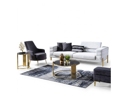Luxury Sofa Set Sofa 4-Seater Armchair Fabric Modern White Modern Set