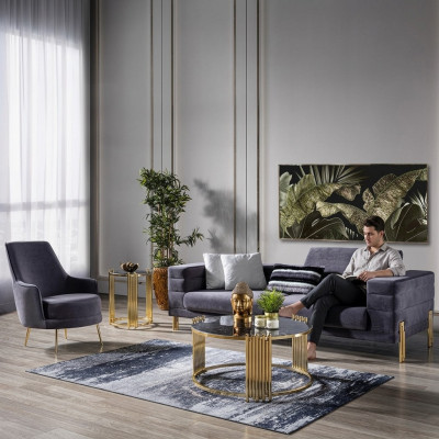 Luxury Sofa Set Sofa 3-Seater Armchair Fabric Modern Gray Modern Set