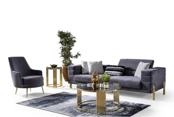 Luxury Sofa Set Sofa 3-Seater Armchair Fabric Modern Gray Modern Set