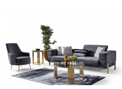 Luxury Sofa Set Sofa 3-Seater Armchair Fabric Modern Gray Modern Set