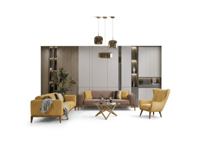 Sofa Suite Complete Sofa 431-Seater Armchair Fabric Yellow Set 3-piece New