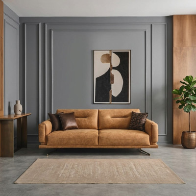 Three-seater sofa 3-seater sofas brown faux leather living room luxury seat