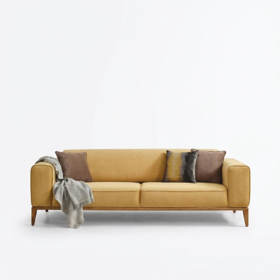 Three-seater sofa, 3-seater sofas, yellow fabric, luxury modern living room seating.