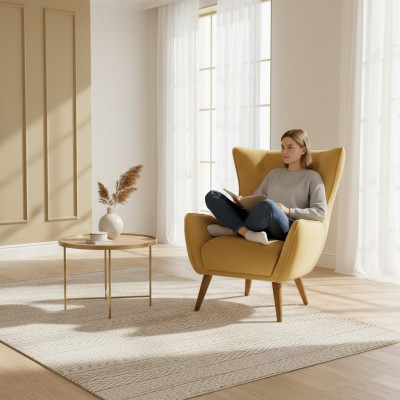 Armchair Wing Chair Cocktail Chair Fabric Living Room Polyester Yellow Seat