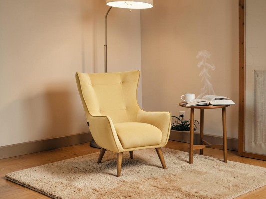 Armchair Wing Chair Cocktail Chair Fabric Living Room Polyester Yellow Seat