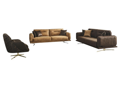Sofa Set Complete Sofa 431 Seats Armchair Synthetic Leather Brown Set 3-piece