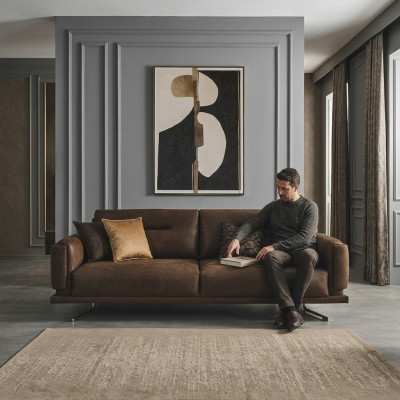 Four-seater sofa 4-seater sofas faux leather brown living room luxury