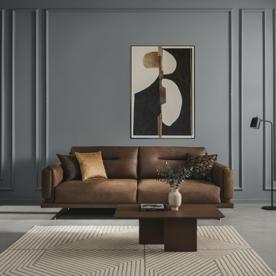 Four-seater sofa 4-seater sofas faux leather brown living room luxury