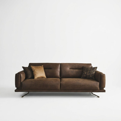 Four-seater sofa 4-seater sofas faux leather brown living room luxury
