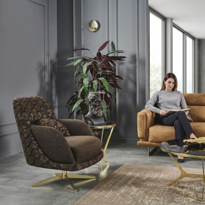 Armchair Wingback Chair Cocktail Chair Fabric Living Room Polyester Brown