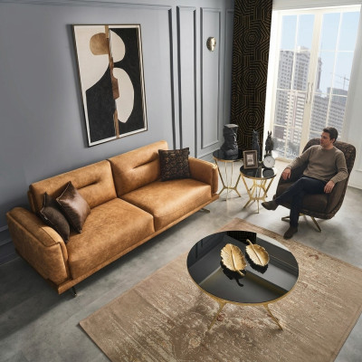 Sofa Set Complete Sofa 3+1 Seat Armchair Faux Leather Brown 2-Piece Set