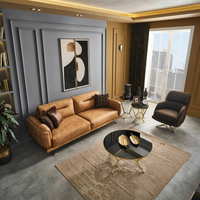 Sofa Set Complete Sofa 3+1 Seat Armchair Faux Leather Brown 2-Piece Set