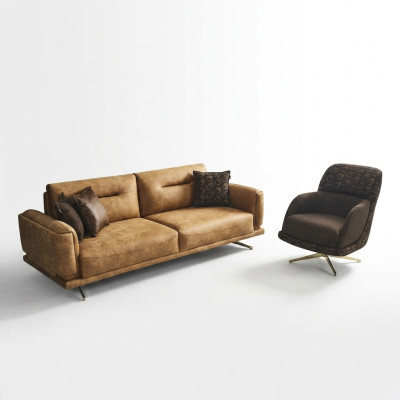 Sofa Set Complete Sofa 3+1 Seat Armchair Faux Leather Brown 2-Piece Set