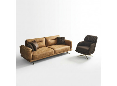 Sofa Set Complete Sofa 3+1 Seat Armchair Faux Leather Brown 2-Piece Set