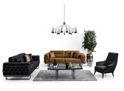 Chesterfield Sofa Set Sofa 431 Seater Faux Leather Sofas Black