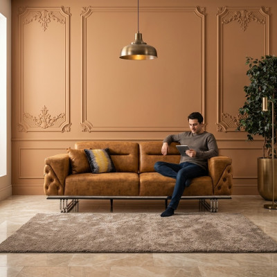 Four-seater sofa 4-seater sofas faux leather brown living room luxury