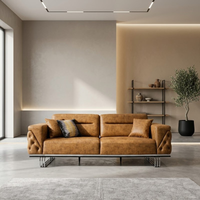 Four-seater sofa 4-seater sofas faux leather brown living room luxury