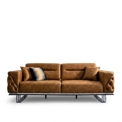 Four-seater sofa 4-seater sofas faux leather brown living room luxury