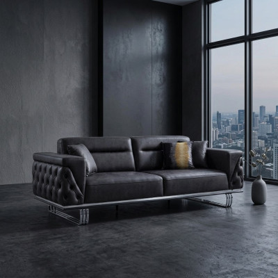 Three-seater sofa 3-seater sofas black faux leather living room luxury