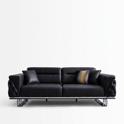 Three-seater sofa 3-seater sofas black faux leather living room luxury