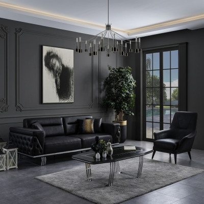 Complete Sofa Set Sofa 41 Seat Armchair Faux Leather Black 2-piece Set