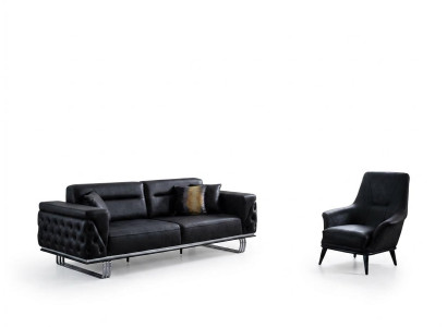 Complete Sofa Set Sofa 41 Seat Armchair Faux Leather Black 2-piece Set