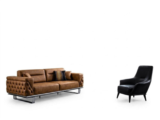 Sofa set complete sofa 3+1 seat armchair faux leather brown 2-piece set