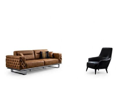 Sofa set complete sofa 3+1 seat armchair faux leather brown 2-piece set
