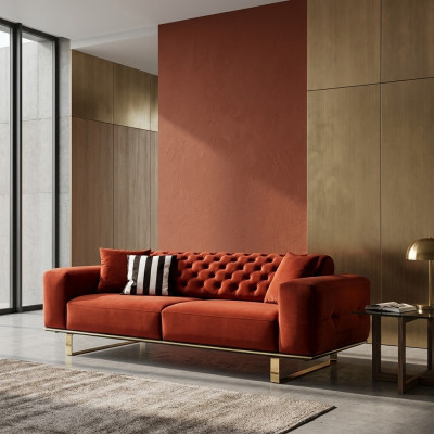 Three-seater Chesterfield Sofa 3-seater Sofas Red Fabric Living Room Luxury