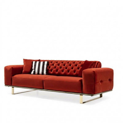 Three-seater Chesterfield Sofa 3-seater Sofas Red Fabric Living Room Luxury