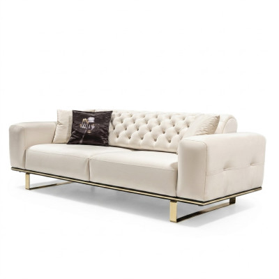 Three-seater Chesterfield sofa, 3-seater sofas, white fabric, living room, luxury