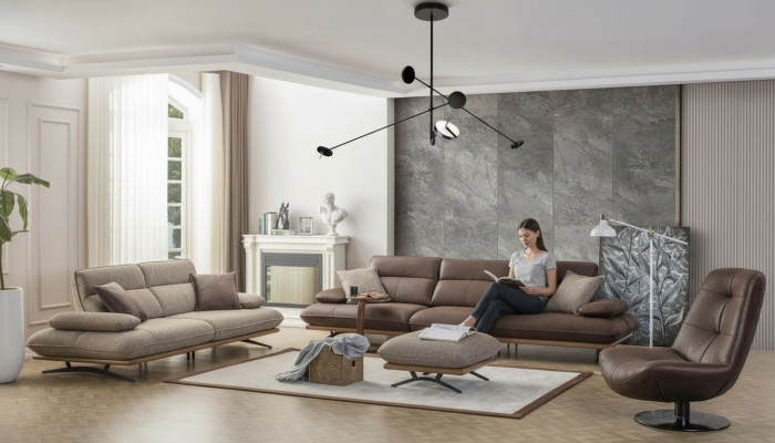 Sofa set Sofa 4+3+1 seater armchair luxury faux leather brown group