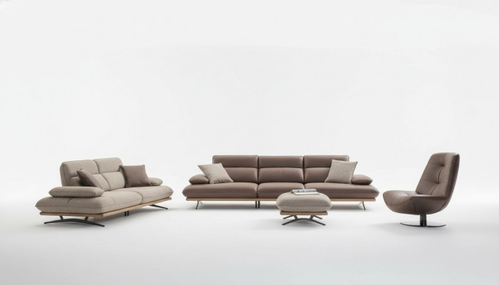 Sofa set Sofa 4+3+1 seater armchair luxury faux leather brown group