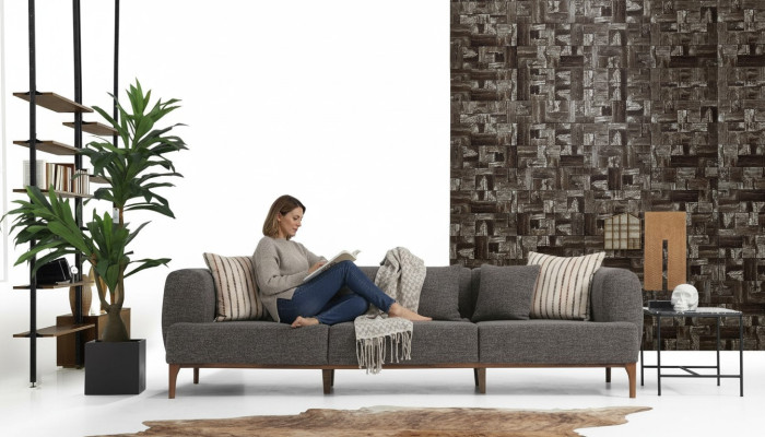 Three-seater Sofa 3-seater Sofas Grey Fabric Living Room Luxury Modern New