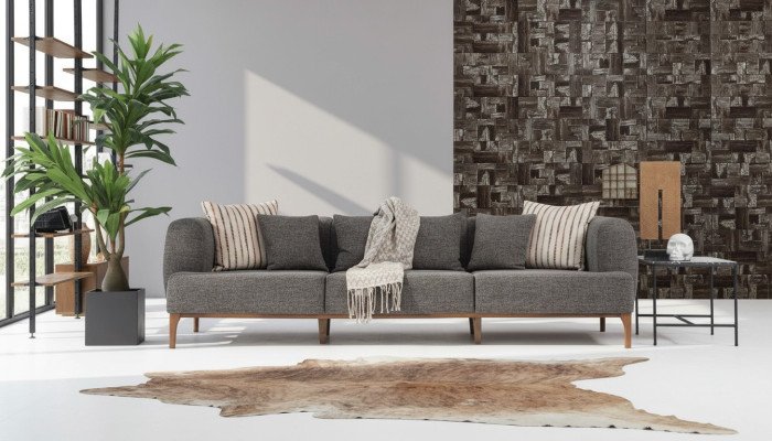 Three-seater Sofa 3-seater Sofas Grey Fabric Living Room Luxury Modern New