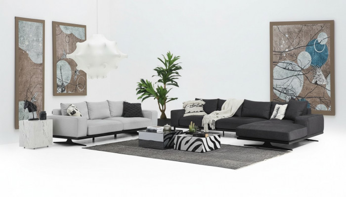 Sofa set corner sofa L-shape two-seater armchair fabric gray 3-piece