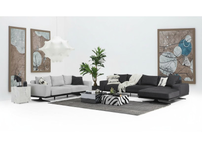 Sofa set corner sofa L-shape two-seater armchair fabric gray 3-piece
