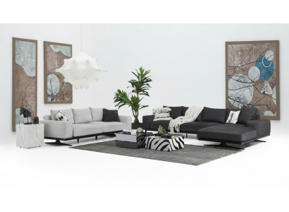 Sofa set corner sofa L-shape two-seater armchair fabric gray 3-piece