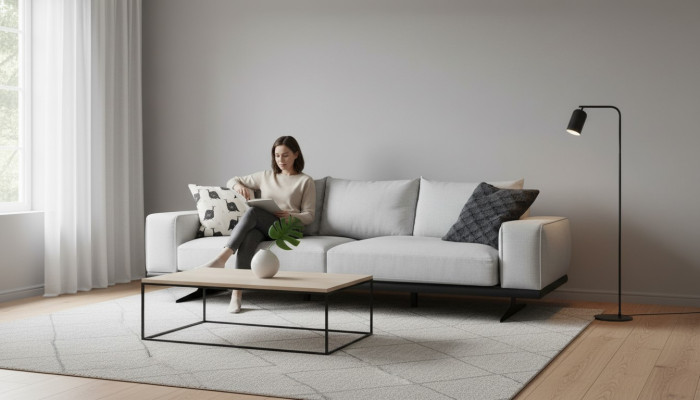 Two-seater sofa 2-seater fabric grey modern design living room polyester