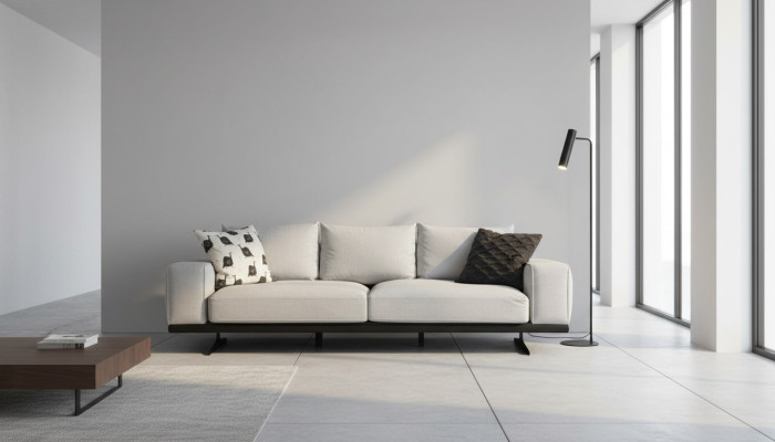 Two-seater sofa 2-seater fabric grey modern design living room polyester