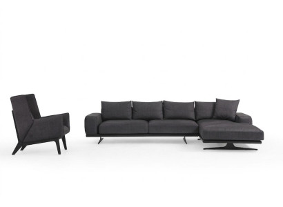 L-shaped corner sofa armchair gray modern fabric sofa for living room.