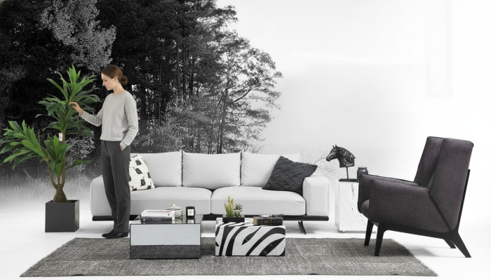 Sofa set Sofa 3-seater Armchair Three-seater Gray Modern Fabric Seat