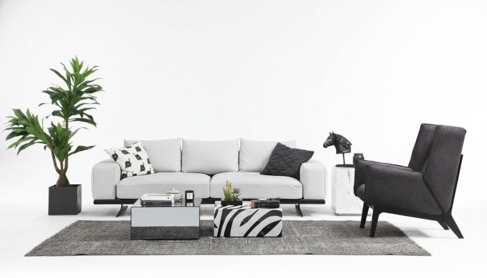 Sofa set Sofa 3-seater Armchair Three-seater Gray Modern Fabric Seat