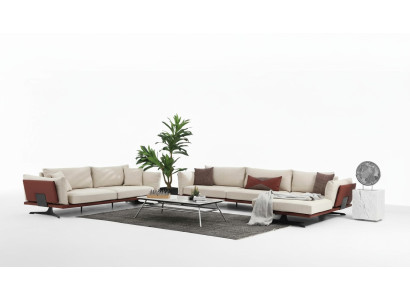 Corner sofa set L-shaped 3-seater beige modern fabric sofa set corner
