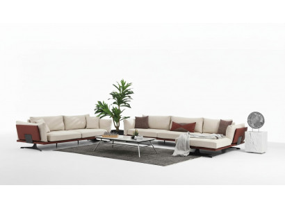 Corner sofa set L-shaped 3-seater beige modern fabric sofa set corner