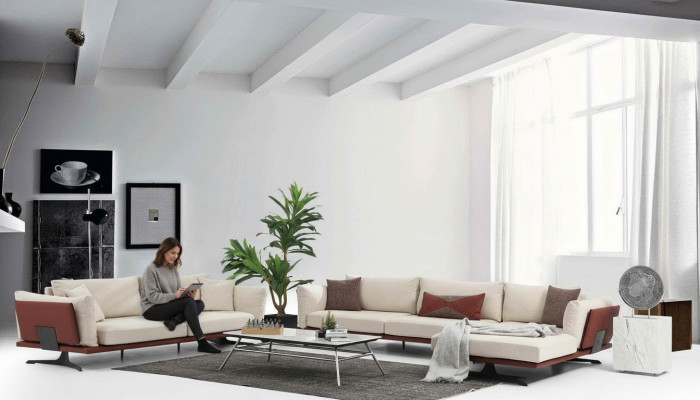 Sofa set corner sofa L-shape 2 seater beige modern fabric sofas set corner