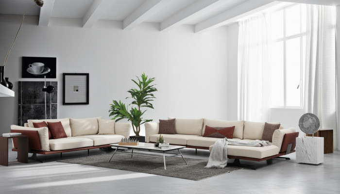 Sofa set corner sofa L-shape 2 seater beige modern fabric sofas set corner