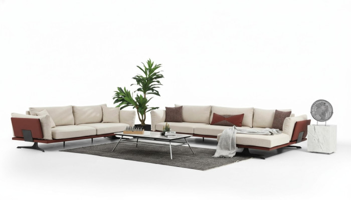 Sofa set corner sofa L-shape 2 seater beige modern fabric sofas set corner