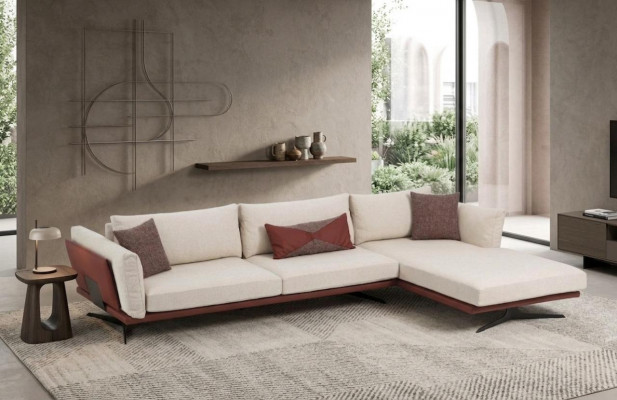 L-shaped sectional sofa beige modern fabric design living room sofa polyester